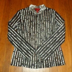 JS Collections Black and White Striped Jacket - 10